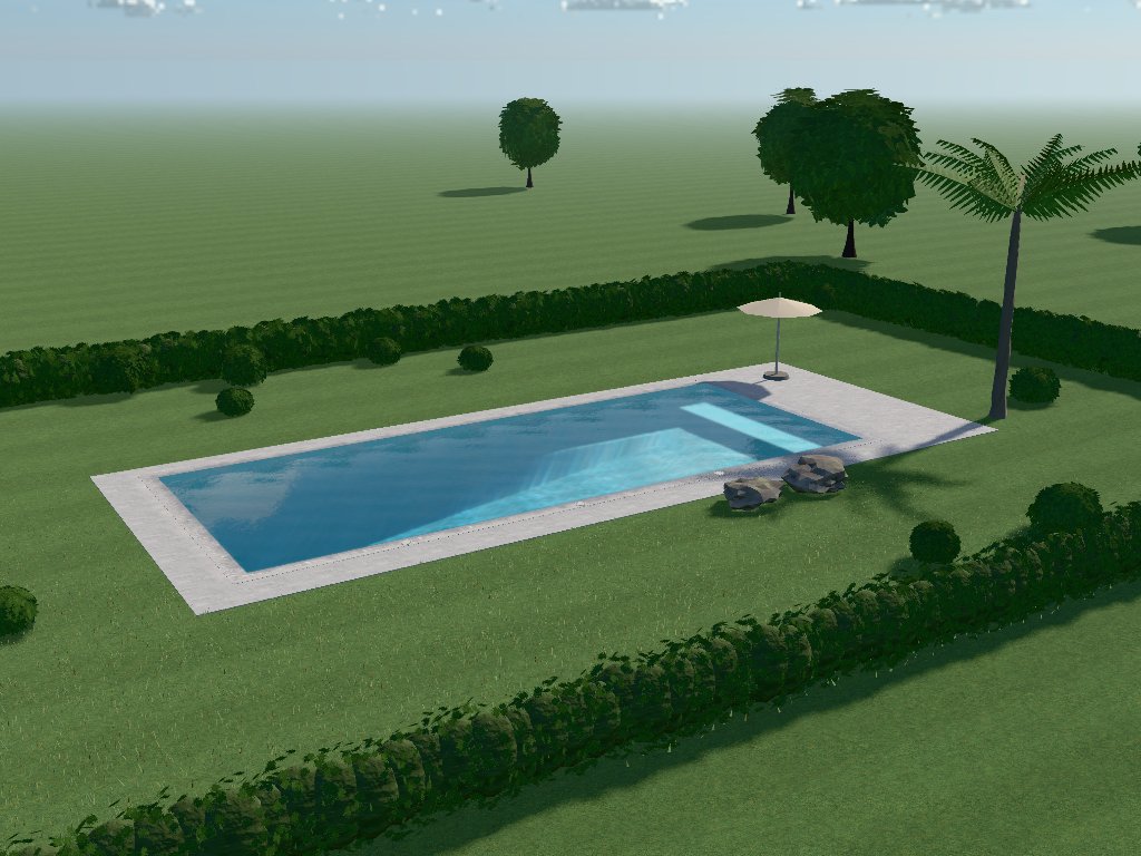 A 15 by 6 metre rectangle pool, 1.14 to 2.74 m deep, seen from above at an angle