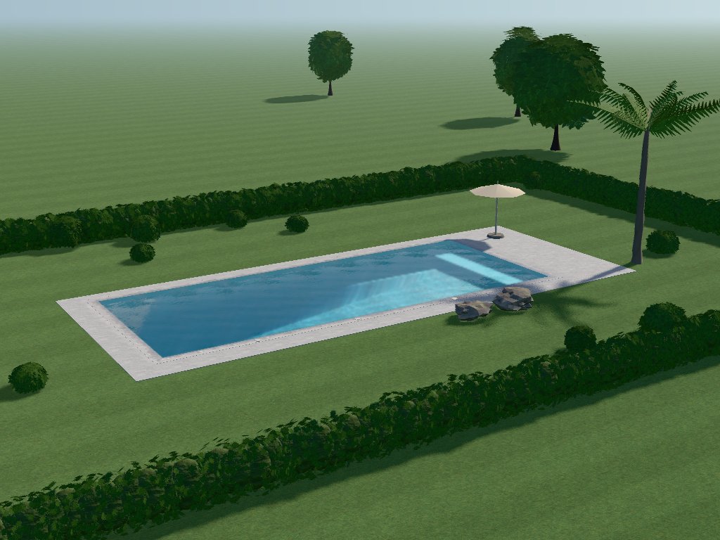 A 15 by 6 metre rectangle pool, 1.14 to 2.74 m deep, seen from above at an angle