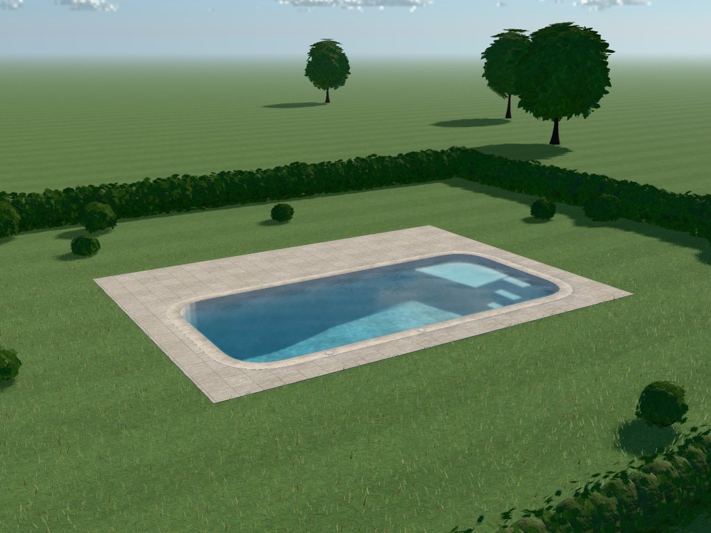 A 10 by 5 metre rounded pool, 1.30 to 1.98 m deep, seen from above at an angle
