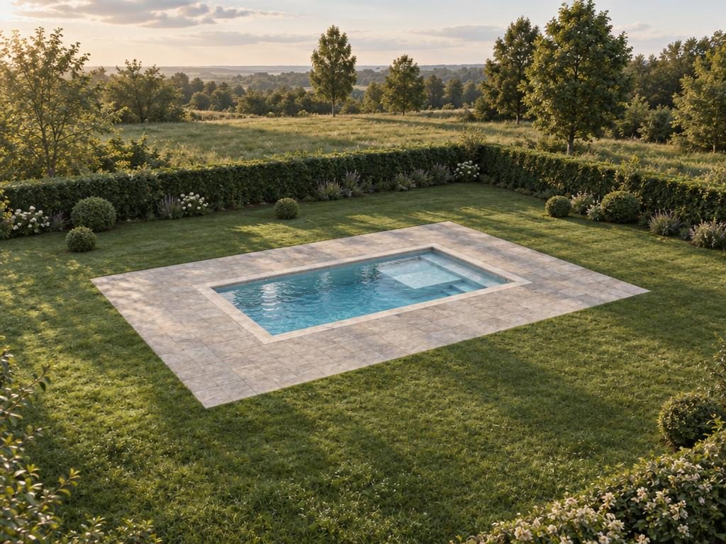 AI-rendered photograph of "Rectangular 7 × 3.5 m", a 7 × 3.5 m rectangle pool designed in PoolPlanner