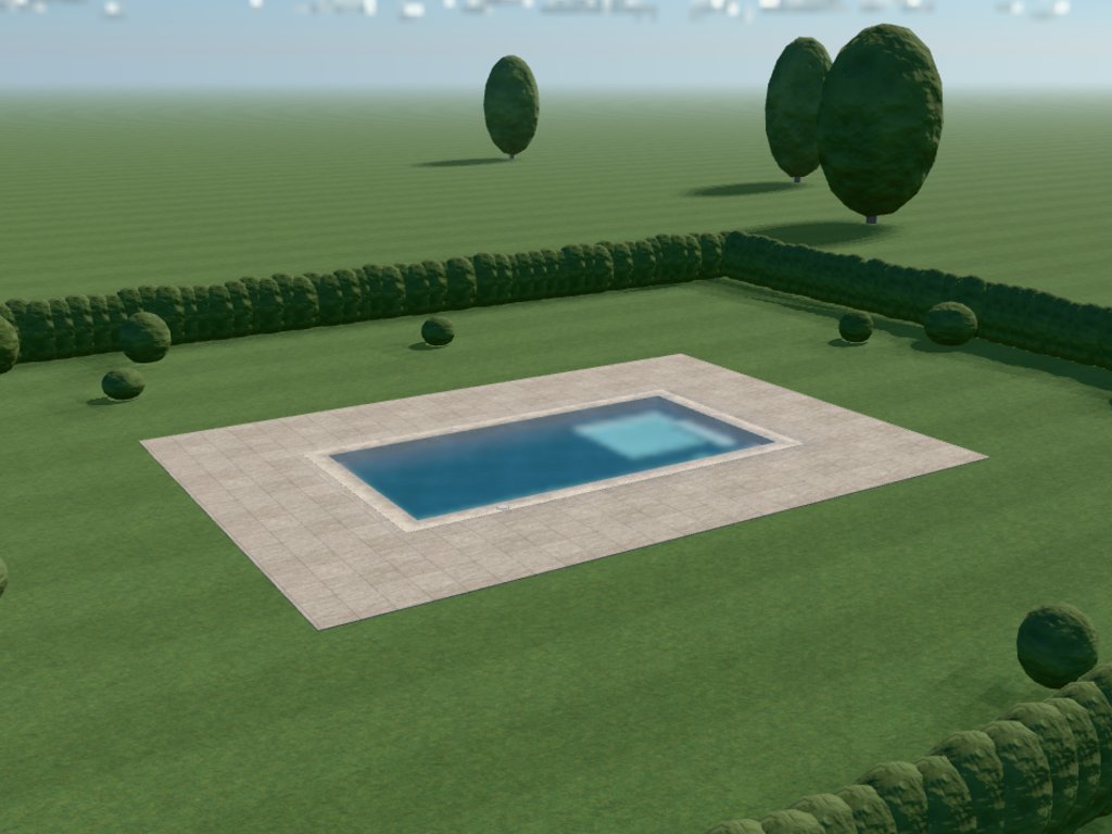 A 7 by 4 metre rectangle pool, 1.50 m deep, seen from above at an angle