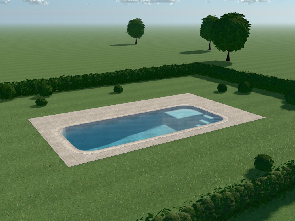 A 11 by 5 metre rounded pool, 1.30 to 1.98 m deep, seen from above at an angle