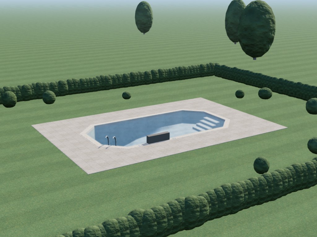 La piscina in 3D esattamente come l'ha disegnata l'editor, prima del render.